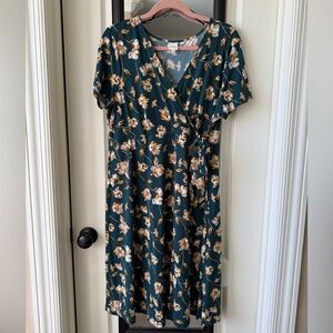 Floral Print Top in Teal and Cream